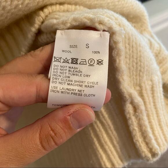 TOMORROWLAND Cream Blue Red Striped Wool V Neck Sweater Small - Picture 8 of 16